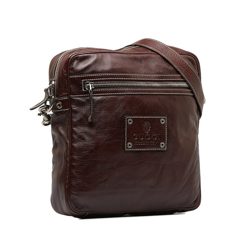 Gucci Silver Bag Shoulder Hardware Crest Brown Embossed
